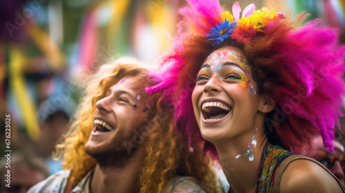 Joyful People Celebrating at a Colorful Festival