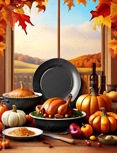 Thanksgiving concept photo that is realistic and has an artificial intelligence-generated background. (ID: 676223888)