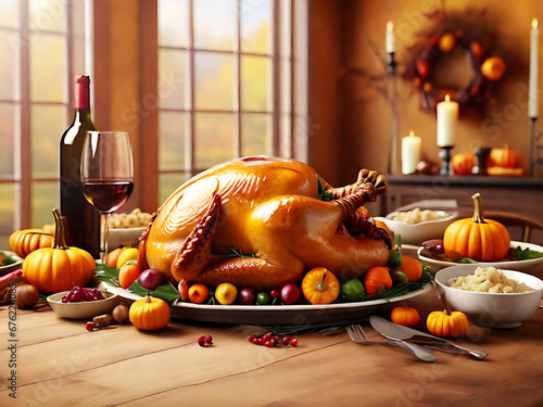 Thanksgiving concept photo that is realistic and has an artificial intelligence-generated background. (ID: 676224085)