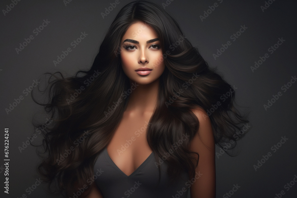 young woman with long hair style young woman with long hair style