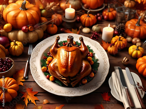 Thanksgiving concept photo that is realistic and has an artificial intelligence-generated background. (ID: 676224289)