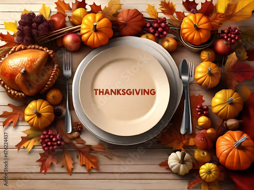Thanksgiving concept photo that is realistic and has an artificial intelligence-generated background. (ID: 676224437)
