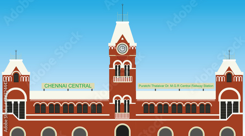 Chennai Central Railway Station vector illustrator in sky background photo