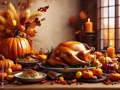 Thanksgiving concept photo that is realistic and has an artificial intelligence-generated background. (ID: 676224683)