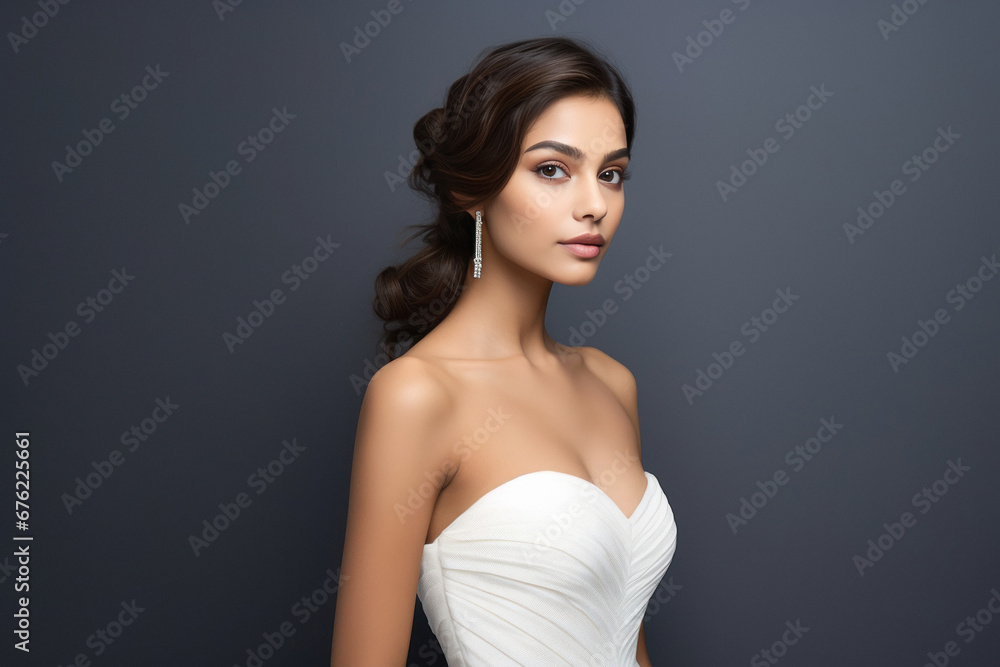 Beautiful woman wearing white dress and earring Beautiful woman wearing white dress and earring