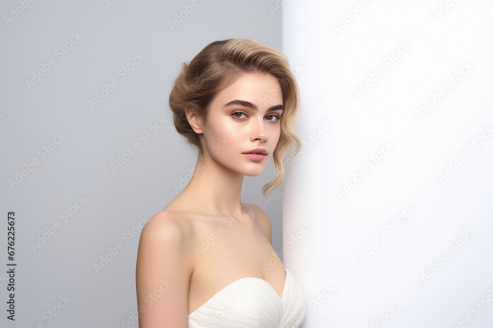 Beautiful woman wearing white dress and earring Beautiful woman wearing white dress and earring