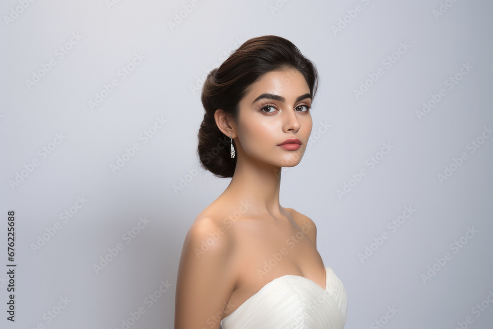Beautiful woman wearing white dress and earring Beautiful woman wearing white dress and earring