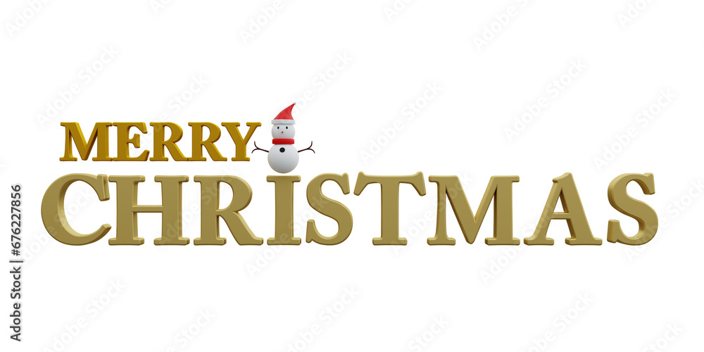 Merry Christmas decorative logo design Brand on white background. 3D illustration