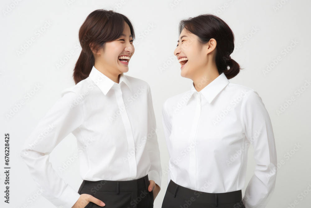 two japanese women laughing together.