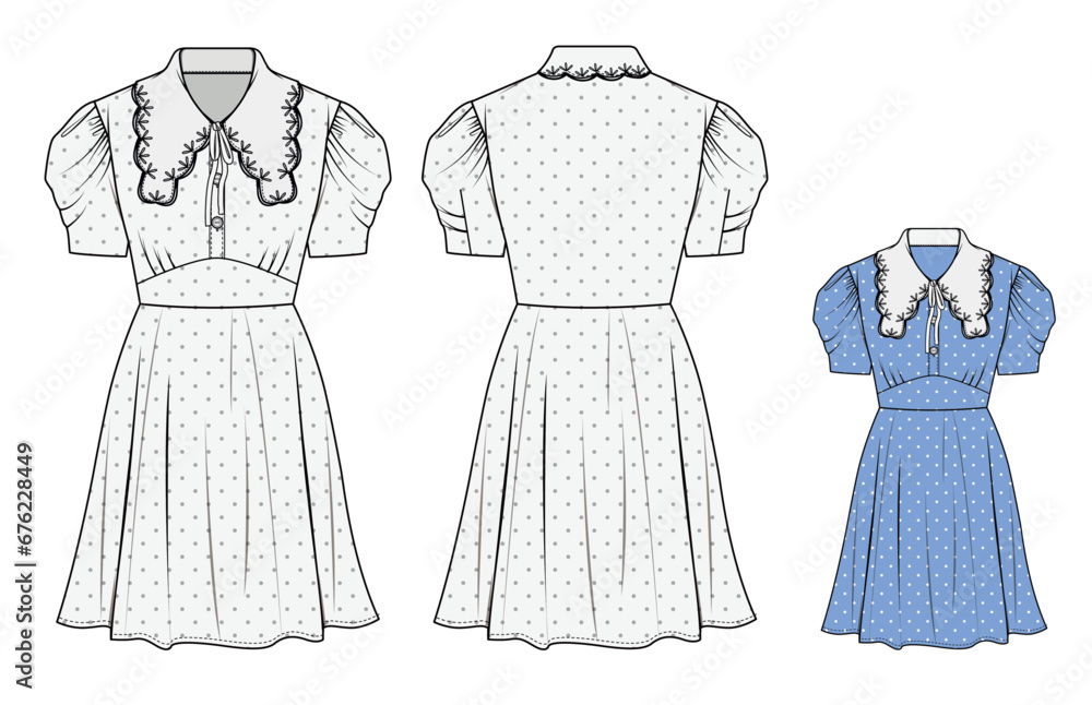 WOMEN'S DRESS, Fashion Flat Sketch Vector Illustration, CAD, Technical Drawing, Flat Drawing, Template, Mockup. WOMEN'S DRESS, Fashion Flat Sketch Vector Illustration, CAD, Technical Drawing, Flat Drawing, Template, Mockup.