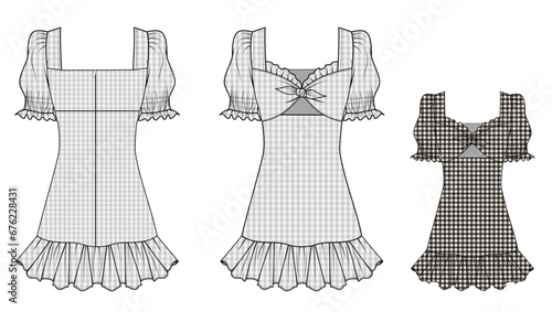 WOMEN'S DRESS, Fashion Flat Sketch Vector Illustration, CAD, Technical Drawing, Flat Drawing, Template, Mockup.