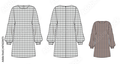 WOMEN'S DRESS, Fashion Flat Sketch Vector Illustration, CAD, Technical Drawing, Flat Drawing, Template, Mockup.