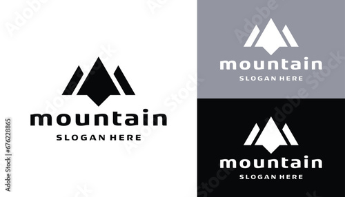 mountain symbol with arrow diagram for simple Mountain View Outdoor logo design.