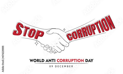 Line art of Handshake design with stop corruption text for world anti corruption day campaign