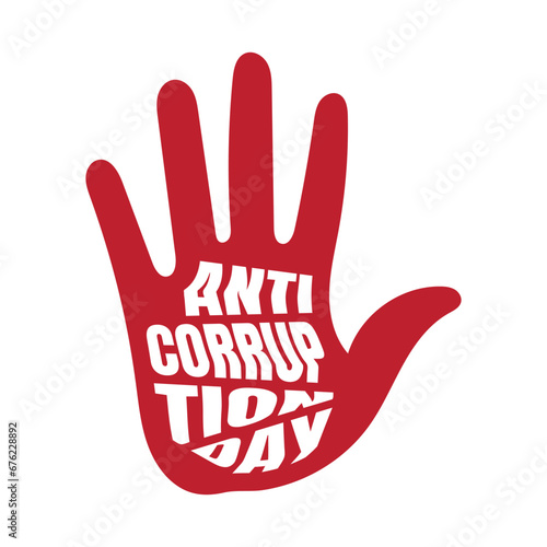 Red hand with typography of anti corruption day for anti corruption campaign template