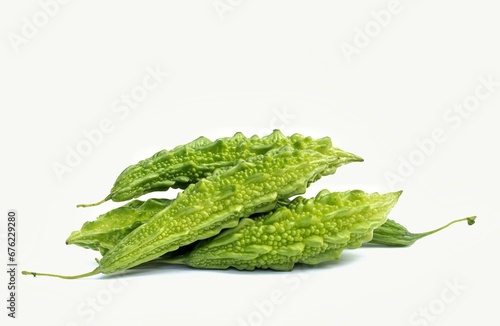 Raw Bitter Melon or Balsam Pear Isolated on White Background, Also Known as Momordica Charantia or Bitter Gourd photo