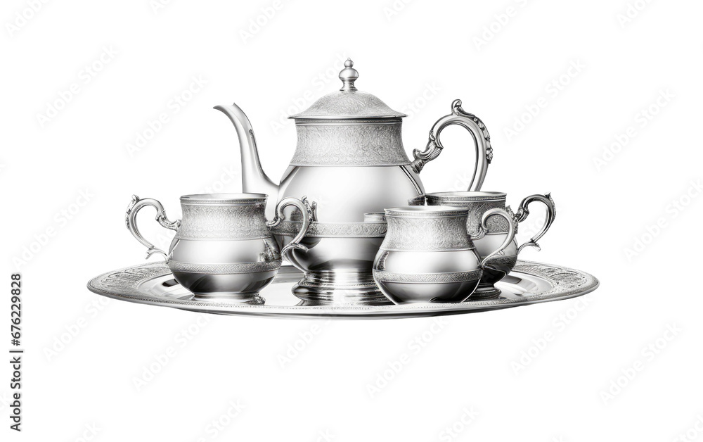 Silver Teapot and Cups On Transparent PNG