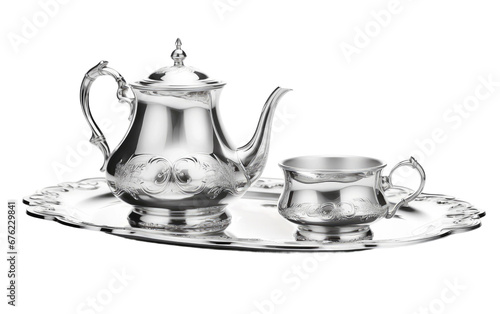 Polished Silver Tea Collection On Transparent PNG