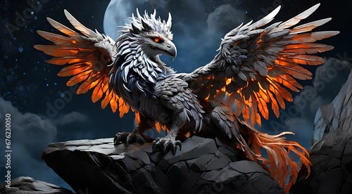 Moonlit Majesty: A Grotesque Lunar Griffin's Ethereal Elegance
