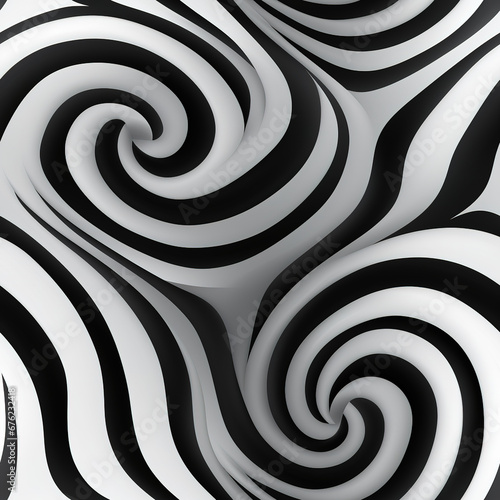 Hypnotic black and white swirl abstract optical illusion curves repeat pattern
