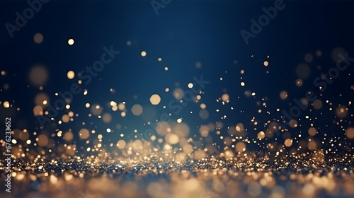 abstract background with Dark blue and gold particle. Christmas Golden light shine particles bokeh on navy blue background. Gold foil texture. Holiday concept. photo