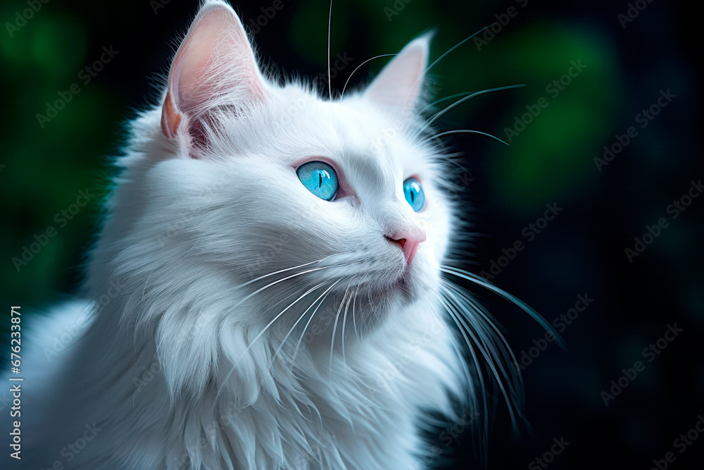 Portrait of Pure White Cat with blue eyes