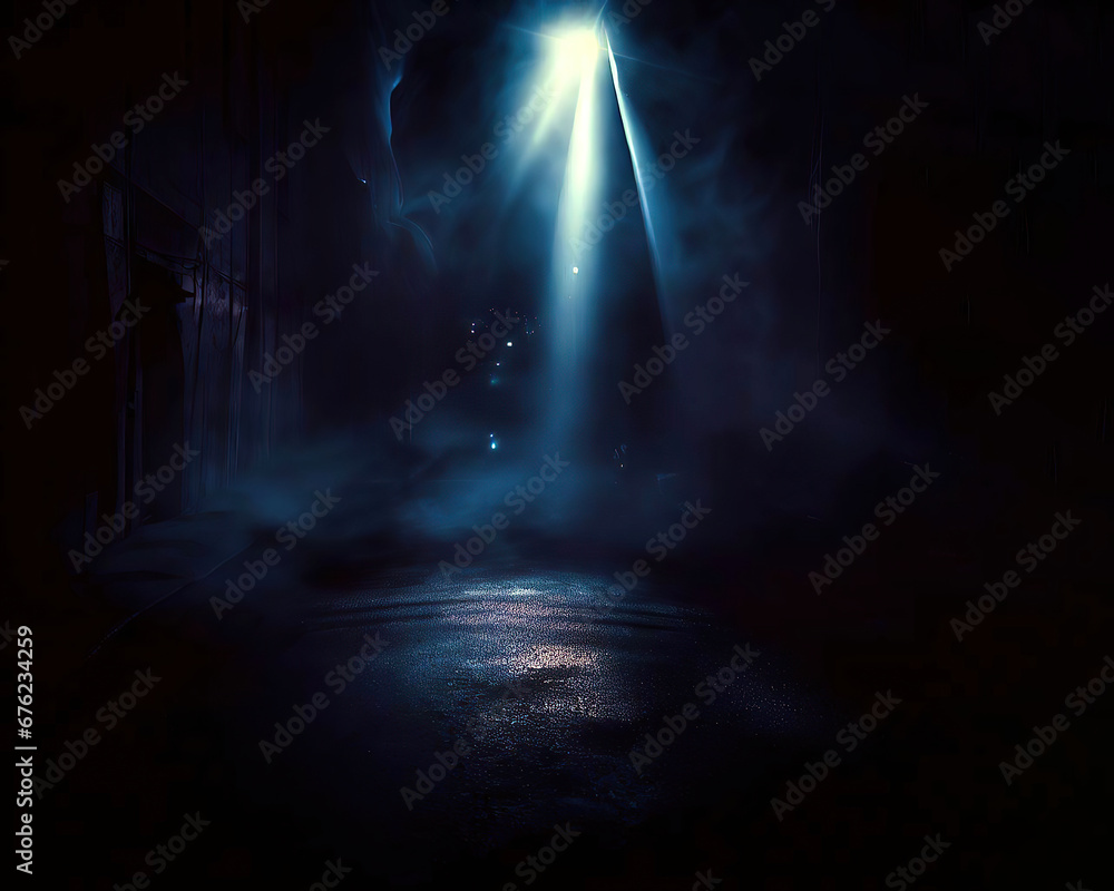 Dark street, night smog and smoke neon light Dark street, night smog and smoke neon light