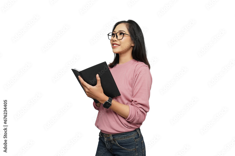 Beautiful Asian Girl Reading Isolated Background Beautiful Asian Girl Reading Isolated Background