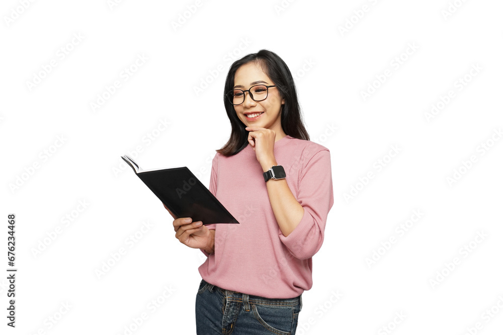 Beautiful Asian Girl Reading Isolated Background Beautiful Asian Girl Reading Isolated Background