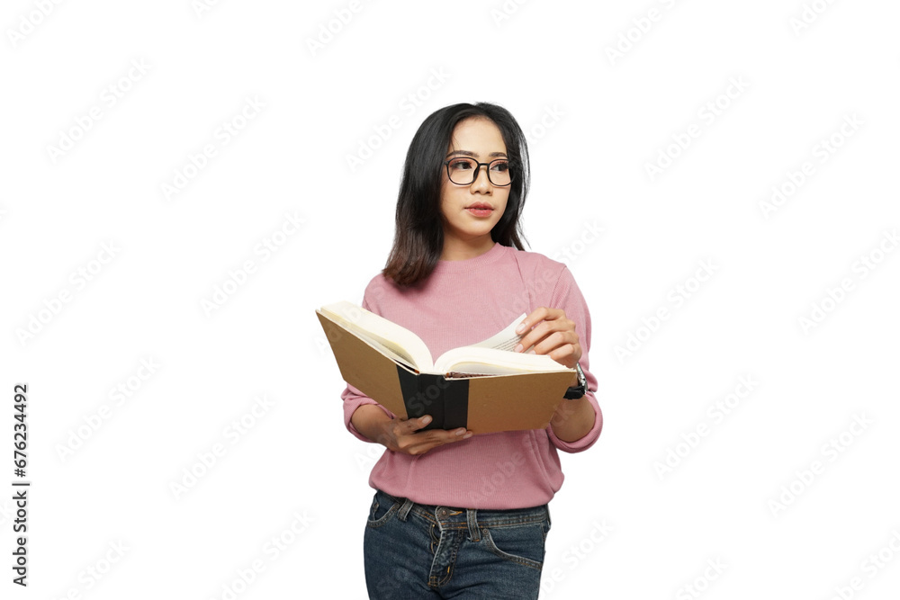 Beautiful Asian Girl Reading Isolated Background Beautiful Asian Girl Reading Isolated Background
