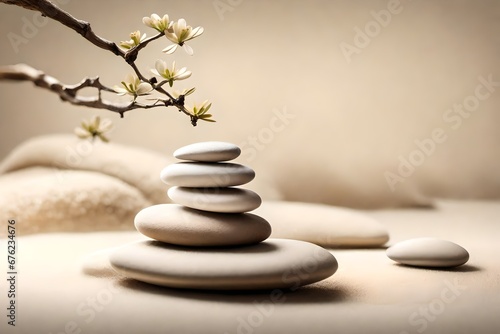 zen stones and flower against simple background 