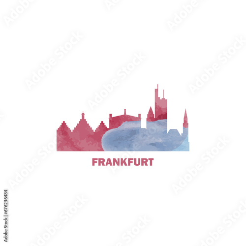 Frankfurt watercolor cityscape skyline city panorama vector flat modern logo, icon. Germany town emblem concept with landmarks and building silhouettes. Isolated graphic
