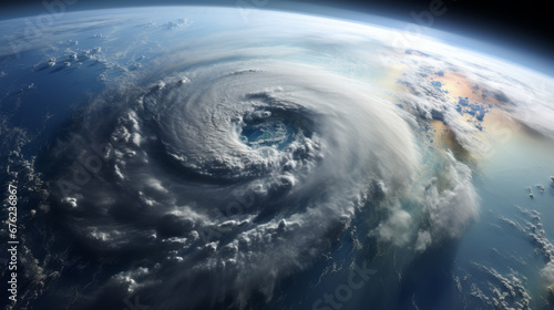 A stunning view of an atmospheric cyclone captured from space, showcasing the swirling patterns and powerful dynamics of the storm.