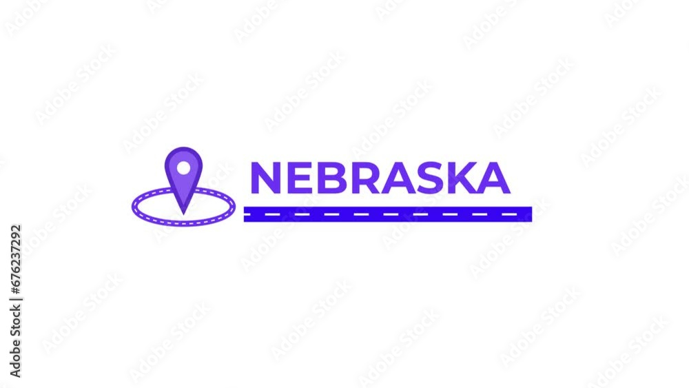 Nebraska location name maps icon animation. Alpha matte with transparent background 4K resolution. Nebraska location name maps icon animation. Alpha matte with transparent background 4K resolution.