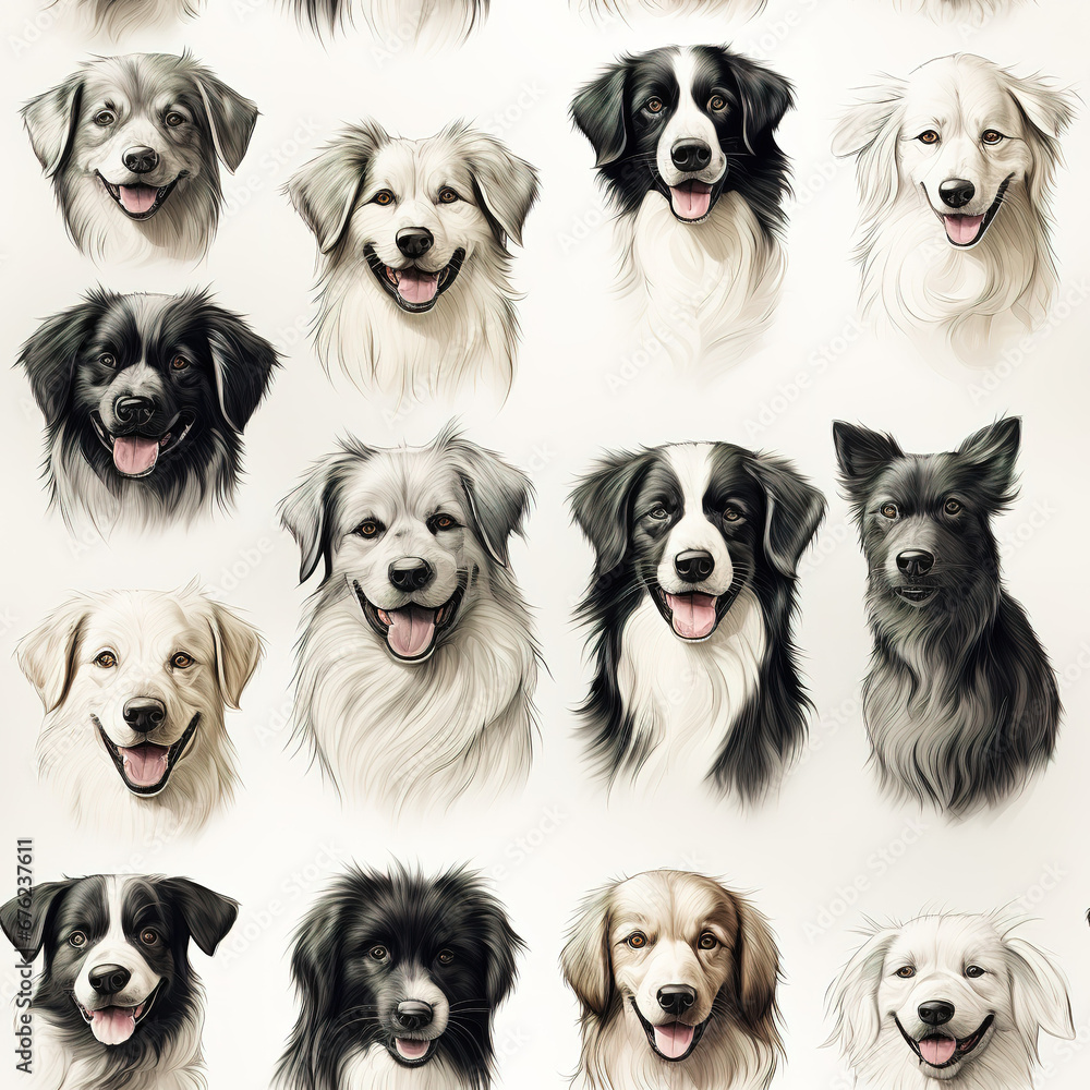 Cute dogs repeat pattern pencil sketch art Cute dogs repeat pattern pencil sketch art