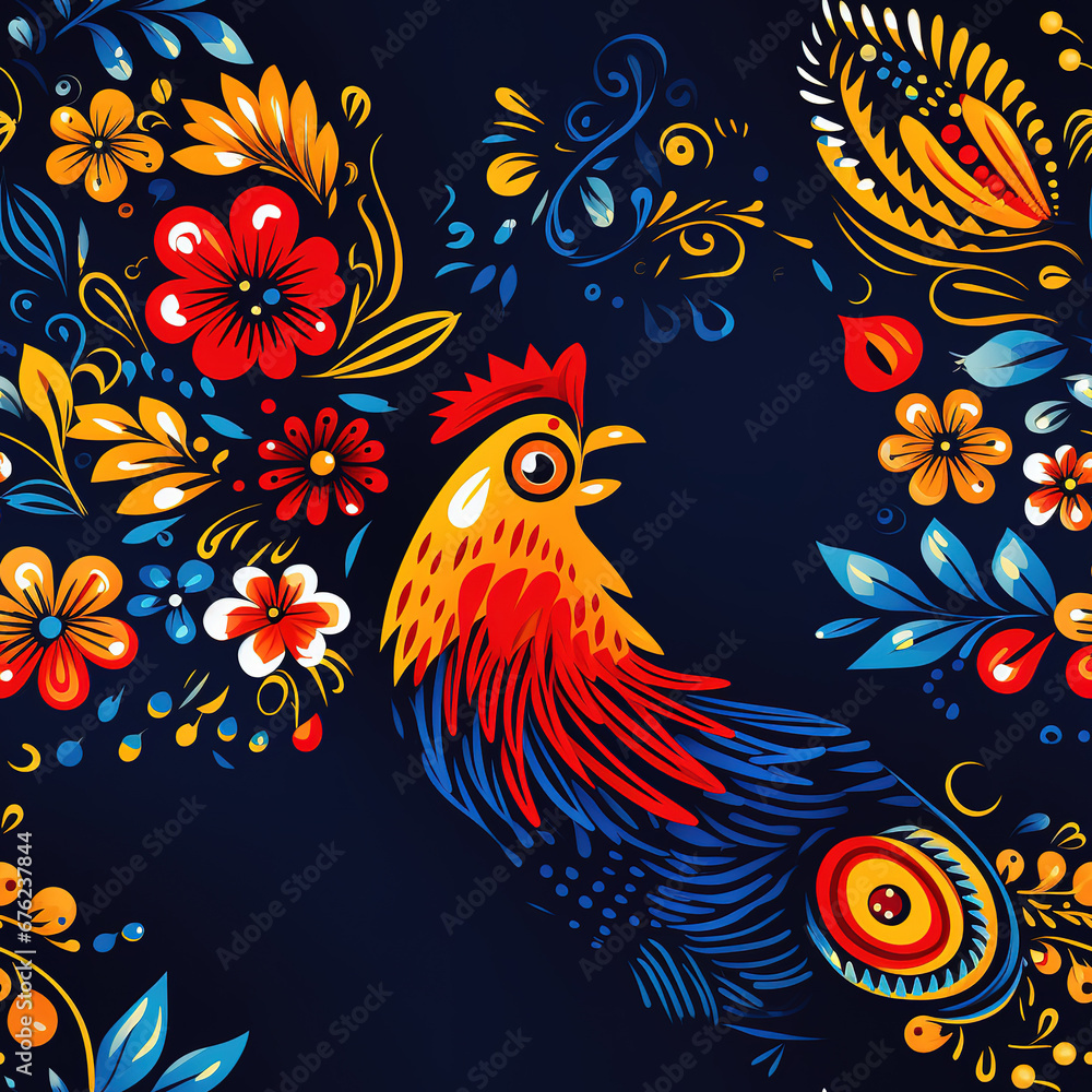 Naklejka premium India floral folk art repeat pattern