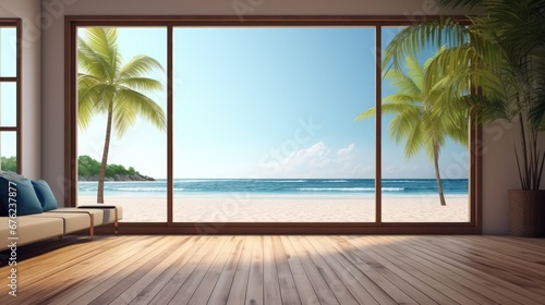 large door in the room overlooking the paradise beach.