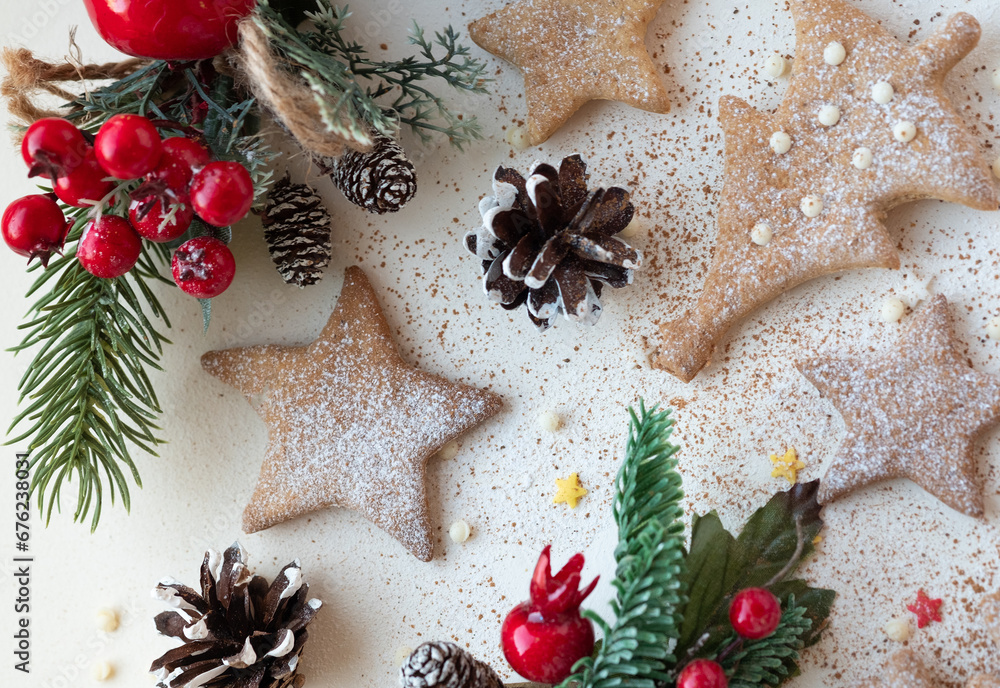 Fototapeta premium Sweet Christmas dessert: homemade ginger cookies