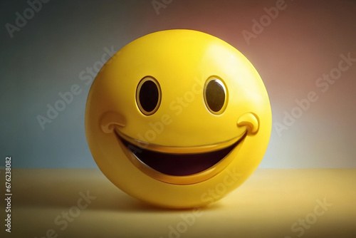 Big smiling yellow smiley face on a blurred background. Generative AI.