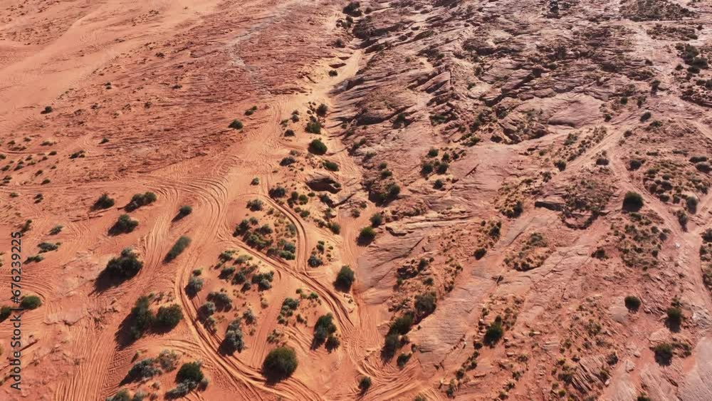 Aerial desert off road recreation area St George Utah. Southern desert red sandstone, dirt, sand trails. Outdoor extreme 4x4 recreation ride and adventure. Family vacation destination. Aerial desert off road recreation area St George Utah. Southern desert red sandstone, dirt, sand trails. Outdoor extreme 4x4 recreation ride and adventure. Family vacation destination.