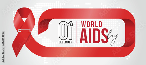 Foto World aids day - Text in single ribbon with a brooch roll rectangle frame shape