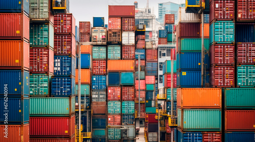 Colorful stack of container in industrial port