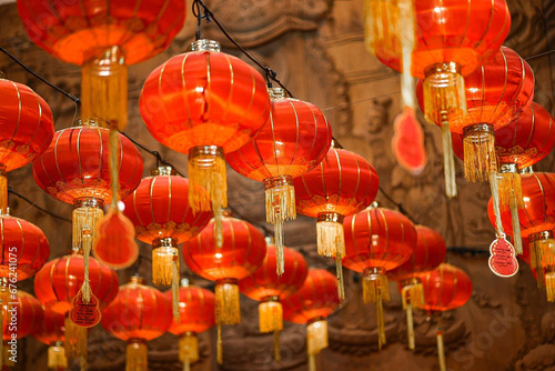 Red lanterns used to decorate Chinese New Year or Chinese festival.