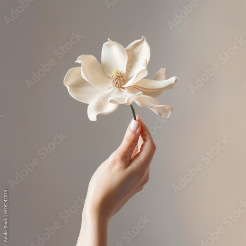 female hands with white flower