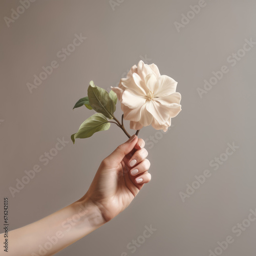 female hands with white flower