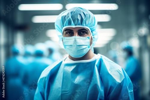 Portrait Photo of a Doctor wearing surgical Scrubs and Mask