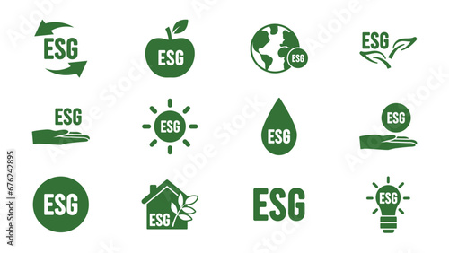Icon collection with zero emissions esg symbol concept. greenhouse gas carbon credit design set. protect ecological green vector glyph. carbon net zero neutral natural. carbon footprint art pictogram