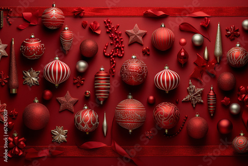 Set, collection of christmas ornaments in various sizes and shapes isolated on dark background