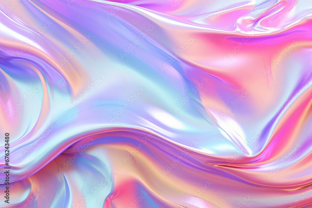 Fototapeta premium The abstract shiny rainbow and multicolor holographic texture detail wallpaper and background. Iridescent art. Generative AI.