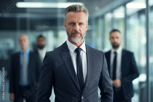 Cropped portrait of a handsome mature businessman standing in his office while his colleagues work behind him during the day